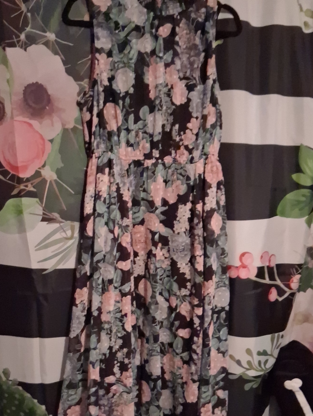 torrid Black Floral Midi Dress with Pink and Green Blooms